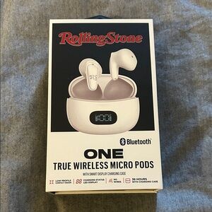 Rolling Stones White Bluetooth One True Wireless Micro Pods W/Charging Case